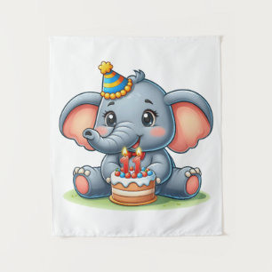 Tapete De Parede Aniversário de 11 anos do Elefante Fofo