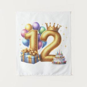 Tapete De Parede Aniversário de 12 anos dourado