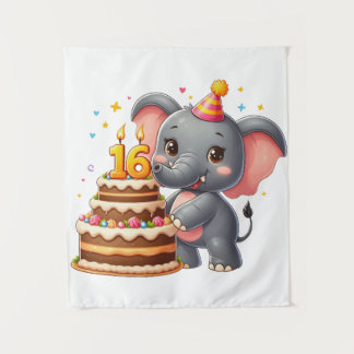 Tapete De Parede Aniversário de 16 anos de Elefante Fofo