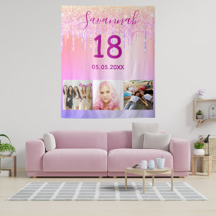 Tapete De Parede aniversário de 18 anos rosa roxo foto brilho gotas