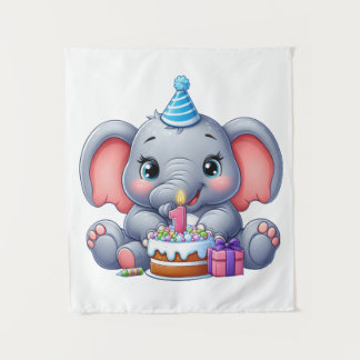 Tapete De Parede Aniversário de 1 ano do Elefante Bebê