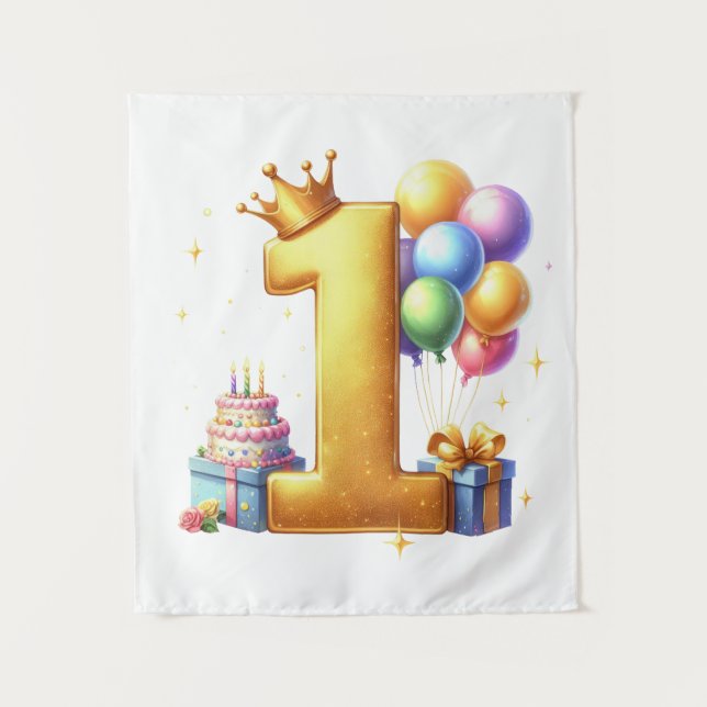 Tapete De Parede Aniversário de 1 ano Dourado (Frente)