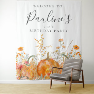 Tapete De Parede aniversário de 21 anos Fall Pumpkin Wildflower