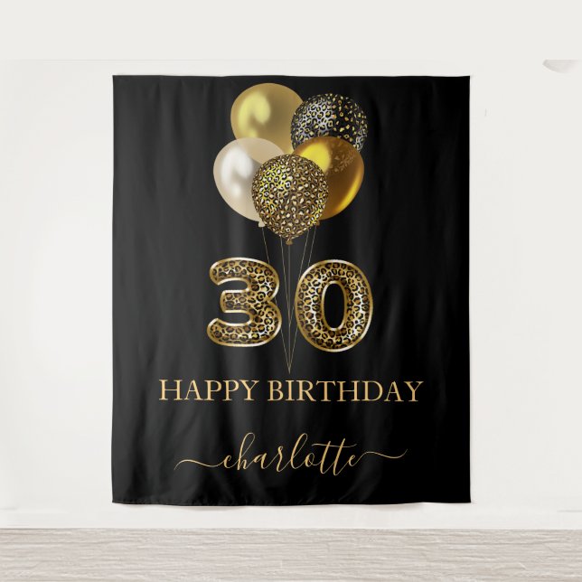 Tapete De Parede Aniversário de 30 anos script de nome leopardo dou (Frente)