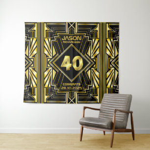 Tapete De Parede Aniversário de 40 anos Art Déco Dourado Preto Gran