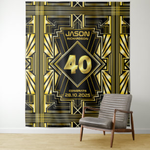 Tapete De Parede Aniversário de 40 anos Art Deco Dourado Preto Grea
