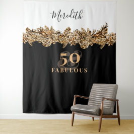 Tapete De Parede Aniversário de 50 anos Luxo Flores Douradas Elegan