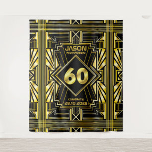Tapete De Parede Aniversário de 60 anos Art Déco Dourado Preto Grea