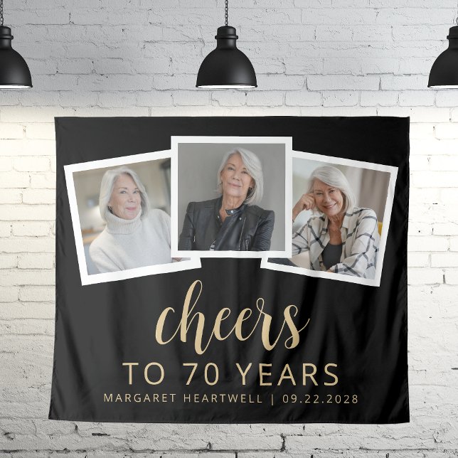 Tapete De Parede Aniversário de 70 anos 3-Foto Dourado Brindes Pret (Criador carregado)