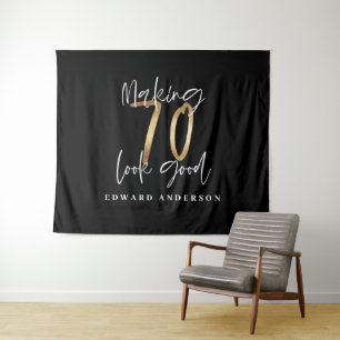Tapete De Parede aniversário de 70 anos moderno preto e dourado ele