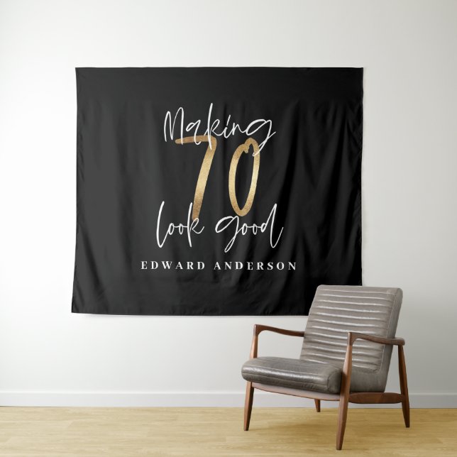Tapete De Parede aniversário de 70 anos moderno preto e dourado ele (In Situ (Horizontal))