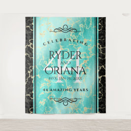 Tapete De Parede Aniversário de Casamento da 44 Turquesa Elegante