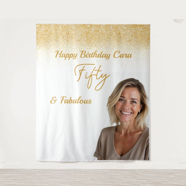 Tapete De Parede Aniversário de cinquenta anos com foto personaliza (Frente)