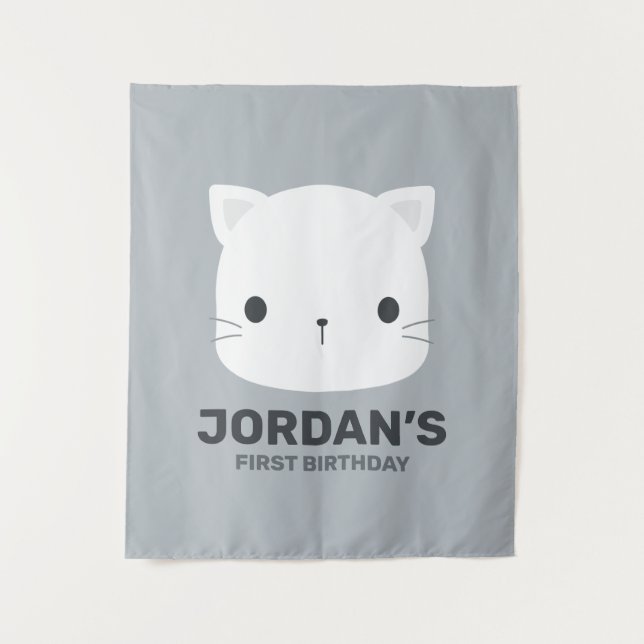 Tapete De Parede Aniversário de Gatinho Fofo  (Frente)