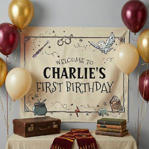 Tapete De Parede Aniversário de um ano com tema Harry Potter retrô