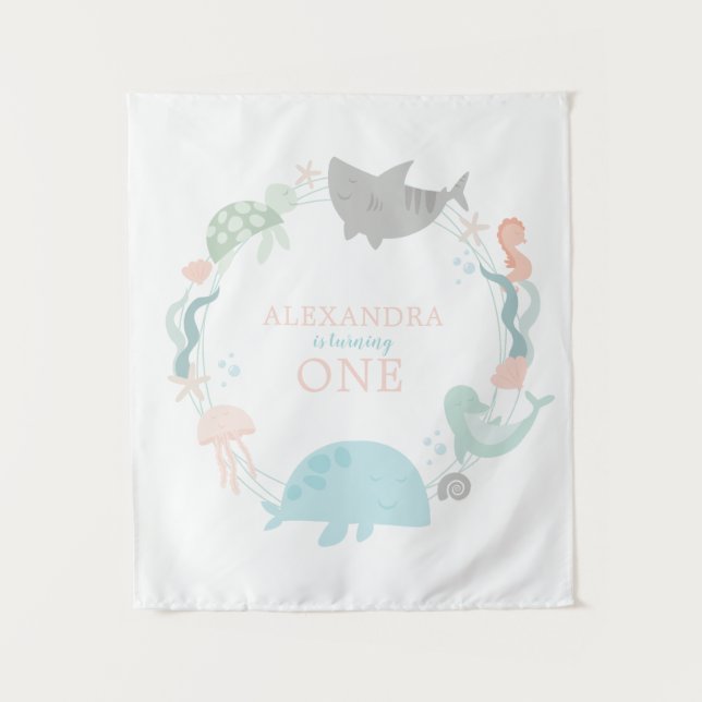 Tapete De Parede Aniversário de Um Ano Debaixo do Mar  (Frente)