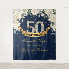 Tapete De Parede Aniversário de verde naval boêmio e rosas brancas