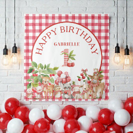 Tapete De Parede Aniversário do Bebê com Xadrez Vermelho da Primeir