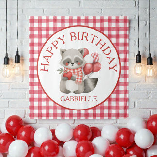 Tapete De Parede Aniversário do Bebê com Xadrez Vermelho e Cereja