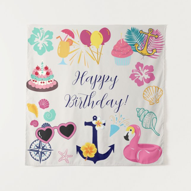 Tapete De Parede Aniversário Náutico Fofo (Frente)