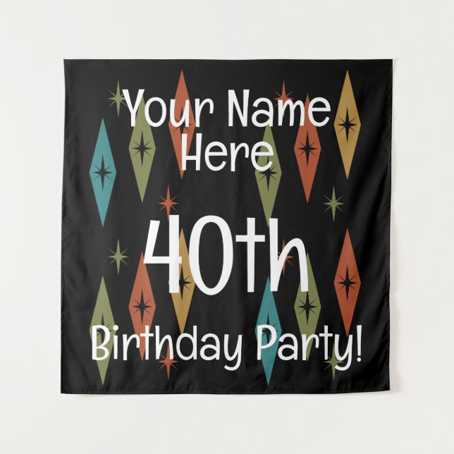 Tapete De Parede Aniversário Personalizado Retro Meados do Século (Frente)