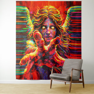 Tapete De Parede Anjo Choroso Neon Multicolor Pintura a Óleo Impast