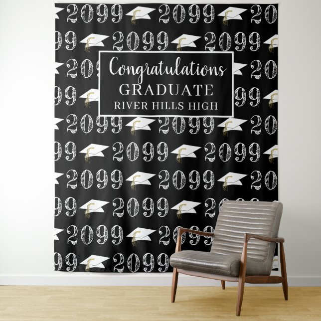 Tapete De Parede Ano da Turma de Formatura Foto Congrats Preto (In Situ)