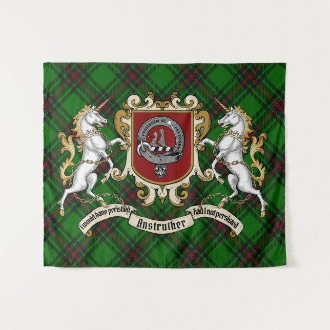 Tapete De Parede Anstruther Clan Crachá & Unicorns w/Tartan (Frente (Horizontal))
