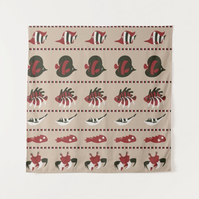 Tapete De Parede Antecedentes sem costura com a vida marinha - cara (Frente)