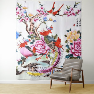 Tapete De Parede Antiguamente Aves Florais Chinesas Brancas Chinois
