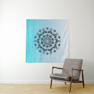 Tapete De Parede Aqua Blue Mandala Wall Art