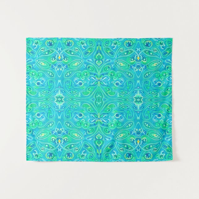Tapete De Parede Aquamarine Arabesque Bohemian Pattern (Frente (Horizontal))