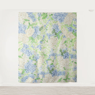 Tapete De Parede Aquarela Azul e Branco Hydrangea Crest