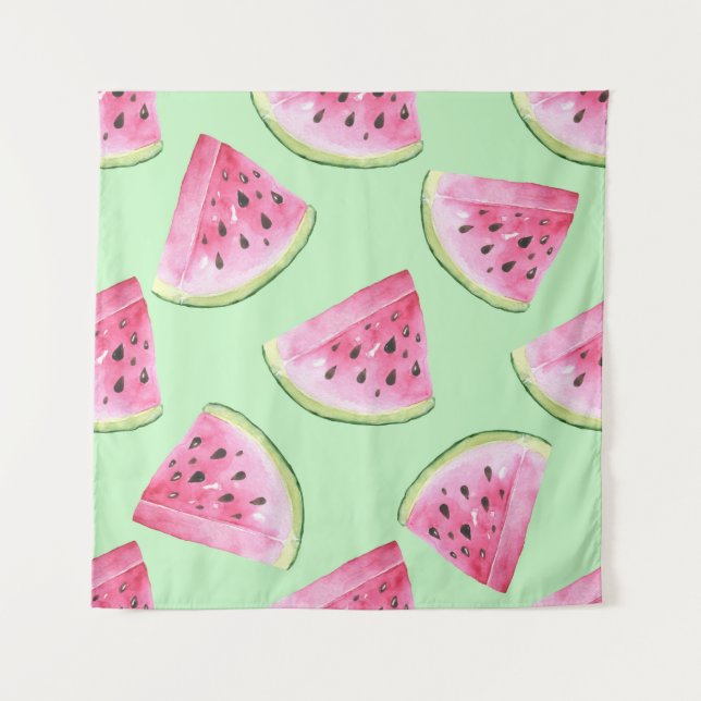 Tapete De Parede Aquarela de melancia, padrão contínuo de verão. (Frente)