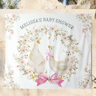 Tapete De Parede Aquarela Ganso Mãe e Menina Flores Chá de Bebê