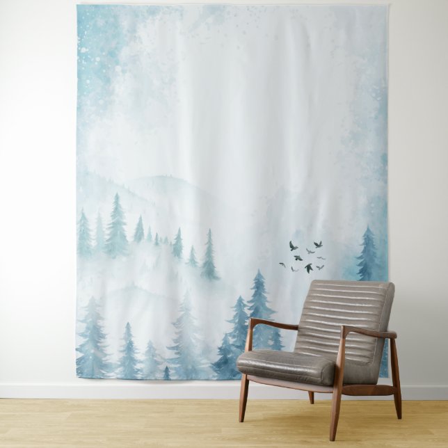 Tapete De Parede Aquarela Pinheiros Montanha (In Situ)