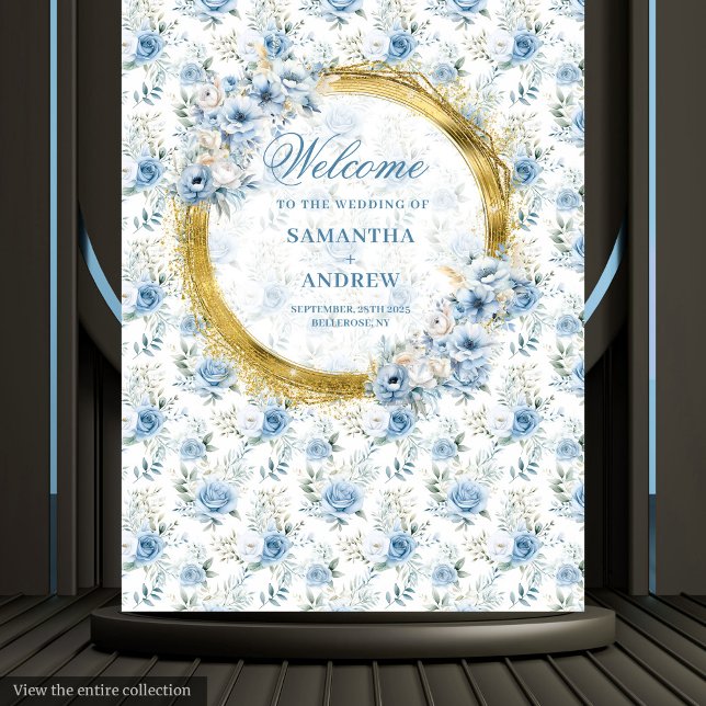 Tapete De Parede Aquarela Sofisticada em Azul Poeira e Dourado Casa (Sophisticated Watercolor Dusty Blue Gold Wedding Tapestry)