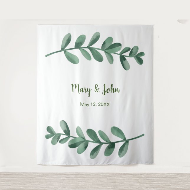 Tapete De Parede Aquarela Verde Deixa Foto De Casamento (Frente)