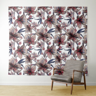 Tapete De Parede Aquarelas Crimson Floral em Branco