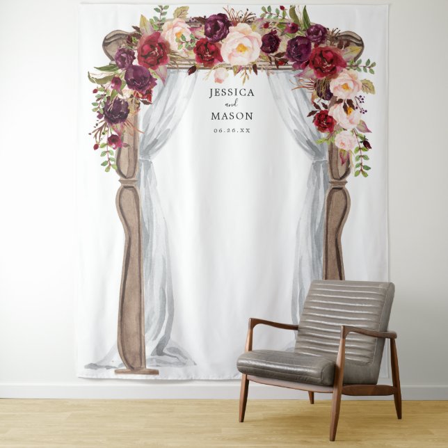 Tapete De Parede Arco de Casamento Boho Borgonha Backdrop Photo Boo (In Situ)