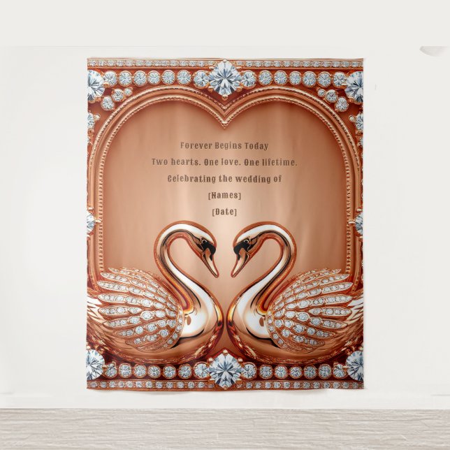 Tapete De Parede Arco de casamento de cisne em ouro rosa (Frente)
