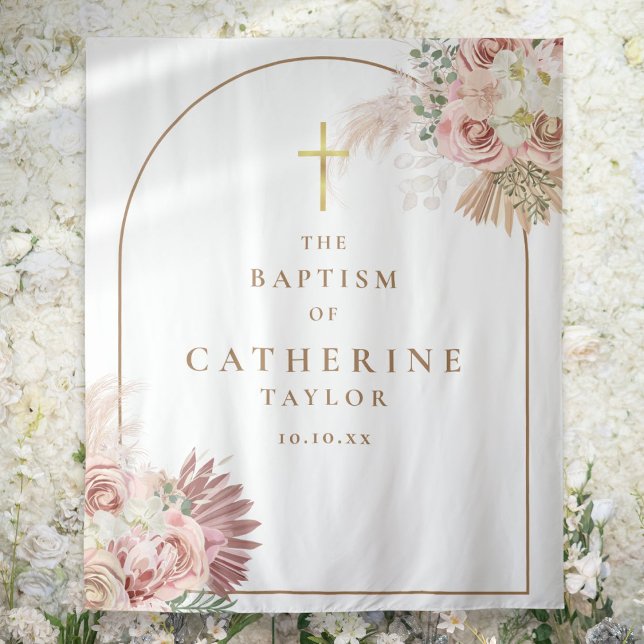 Tapete De Parede Arco Dourado de Grama das Pampas Fundo para Foto d (Gold Arch Pampas Grass Baptism Photo Backdrop)