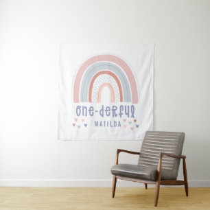 Tapete De Parede Arco-íris e coração 1º aniversário personalizado b