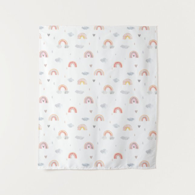 Tapete De Parede Arco-Íris e Nuvens Cute Boho (Frente)