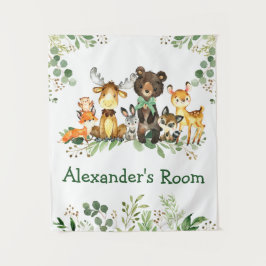 Tapete De Parede Arco Verde de Animais da Floresta de Aquarela