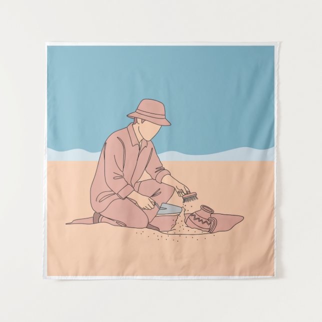 Tapete De Parede Arqueólogo simples, arte de uma linha contínua (Frente)