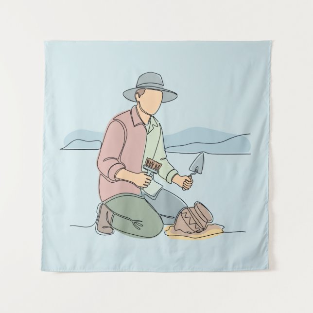 Tapete De Parede Arqueólogo simples, arte de uma linha contínua (Frente)