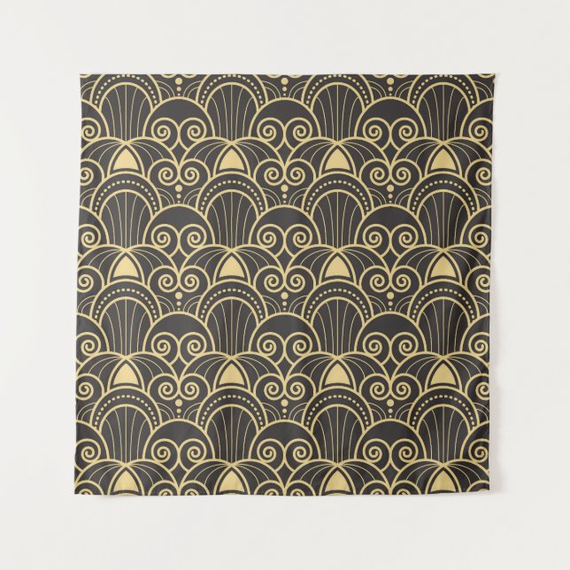 Tapete De Parede Art Deco: Azulejos Geométricos Ouros. (Frente)