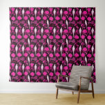 TAPETE DE PAREDE ART DECO BLACK PINK FUCHSIA FLORES, PARTES BRANCAS<br><div class="desc">Elegante,  ilustração floral da Deco da Arte Francesa elegante com papagaios brancos e flores.</div>