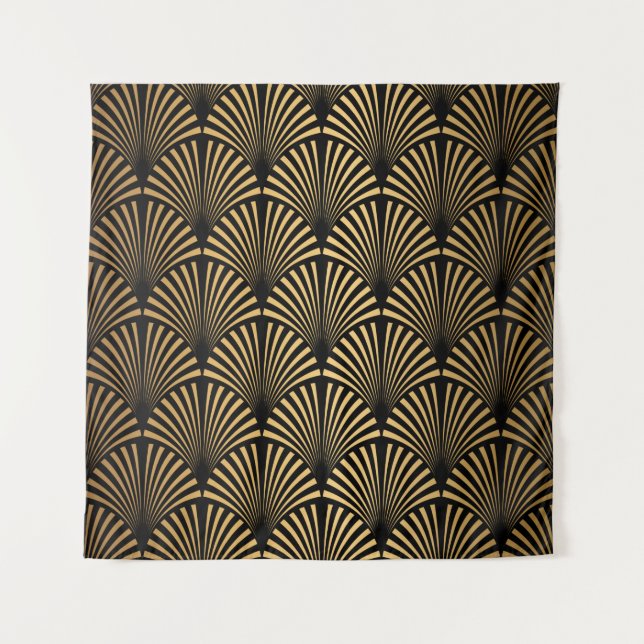 Tapete De Parede Art Deco Pattern. Seamless black and gold backgrou (Frente)